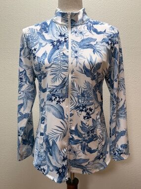 Tommy Bahama Golf & Tennis Blue White Floral Performance Active Jacket Women L